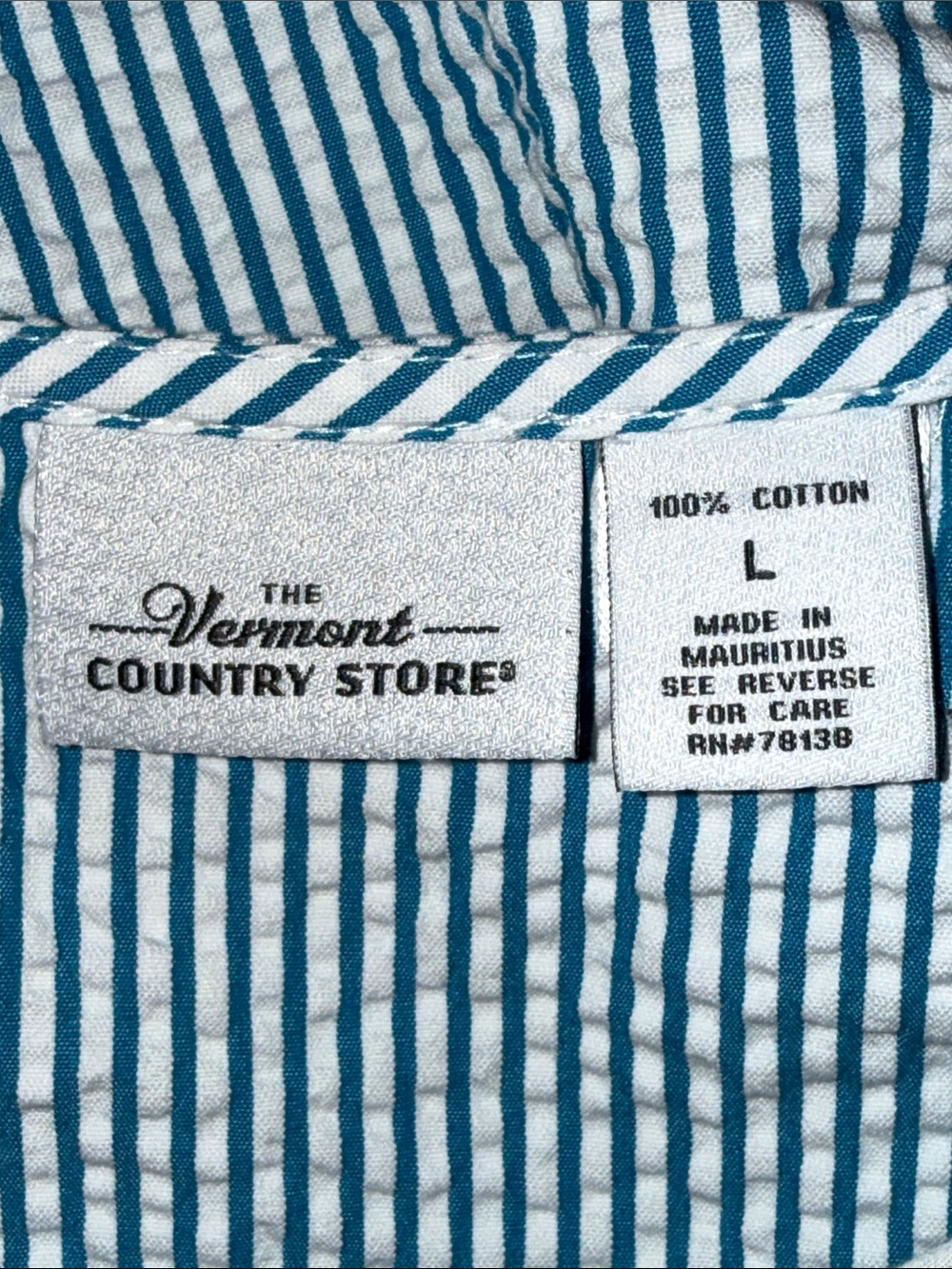 The Vermont Country Store Teal/ White Seersucker Sleeveless Nightgown – Large - Picture 9 of 9